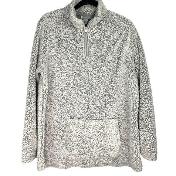 Woman's Blue-Gray Teddy Bear Fleece Quarter Zip SweatShirt 1X  CottageCore - Picture 1 of 6